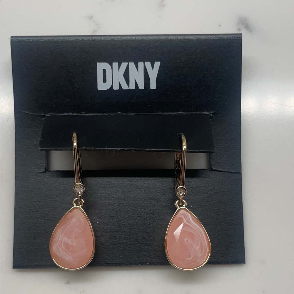 DKNY Gold and Pink Swirl Teardrop Earrings- Perfect for spring!